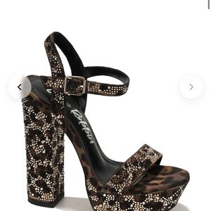 Cape Robbin Brown and Silver leopard  Platform Sandals with Ankle Strap